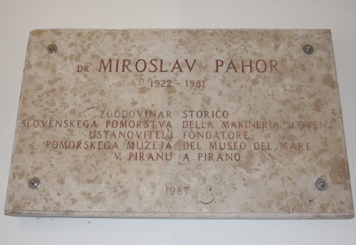 Memorial plaque of Miroslav Pahor – „Sergej Mašera“ Maritime Museum Piran